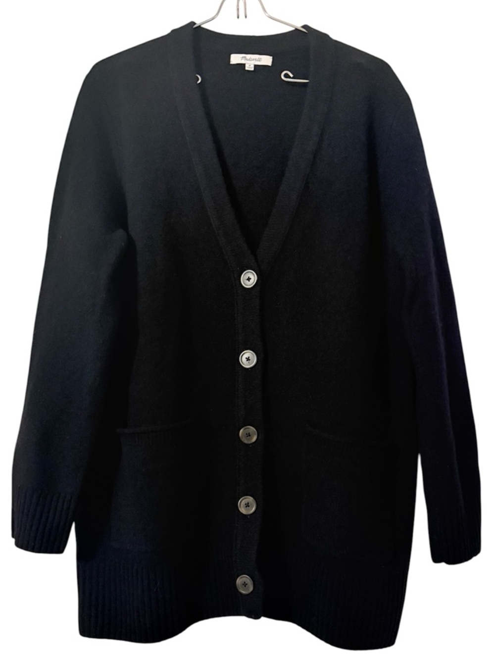 Madewell Maysfield Merino Wool Cardigan in Black Sz M Relaxed Fit Minimalist - Picture 2 of 14